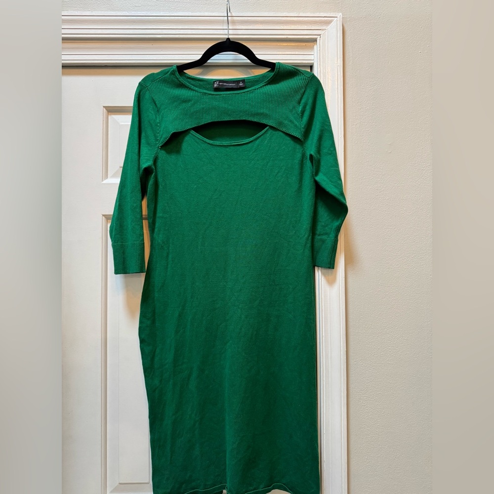 New York & Company Green Cut Out Sweater Dress